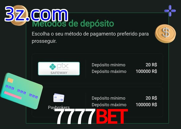 O cassino 7777BET oferece uma grande variedade de métodos de pagamento